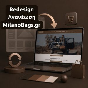 Το redesign και η ανανέωση eshop δεν απαιτεί πάντα αλλαγή πλατφόρμας. Στην περίπτωση του Milano Bags — ενός από τα πιο γνωστά online καταστήματα τσαντών και δερμάτινων αξεσουάρ στην Ελλάδα — η πλατφόρμα WordPress & WooCommerce λειτουργούσε ήδη σταθερά. Αυτό που χρειαζόταν ήταν μια πλήρης ανανέωση του design: νέα εικόνα που να αντικατοπτρίζει επάξια την ποιότητα των προϊόντων.