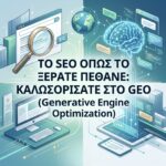 Χάνει το e-shop σας πελάτες; Μάθετε τι είναι το GEO, πώς η Τεχνητή Νοημοσύνη αλλάζει το παραδοσιακό SEO και πώς να προσαρμόσετε την επιχείρησή σας άμεσα.(Μήκος: 154 χαρακτήρες - Ιδανικό, περιέχει τις λέξεις-κλειδιά, εξηγεί το πρόβλημα και παροτρύνει τον χρήστη να διαβάσει το άρθρο)